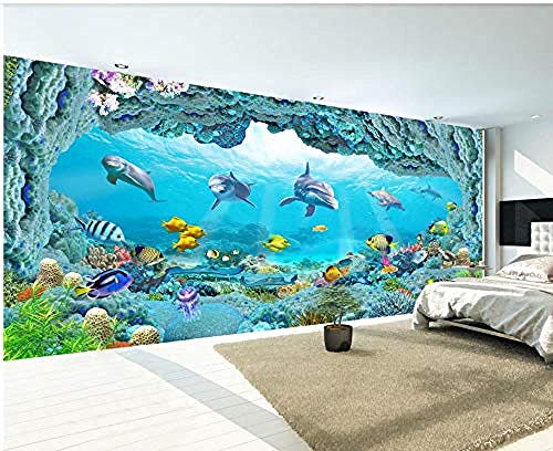 HD Unterwasser Welt Delphin Aquarium für Wände Wandbilder Tapete Wanddekoration fototapete 3d Tapete effekt Vlies wandbild Schlafzimmer-350cm×256cm von Wallpaper-3D-WYJ