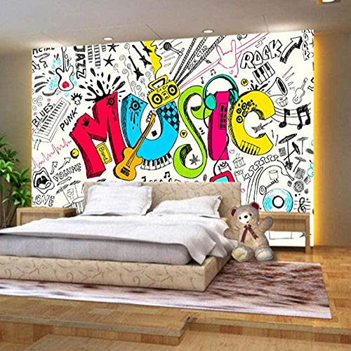 Moderne kreative Musik Thema Foto Wallpaper 3D Graffiti Wandbild Wohnzimmer Ktv Kinderzimmer Hintergrund Stoff Wandbild Tapete Wanddekoration fototapete 3d Vlies wandbild Schlafzimmer-350cm×256cm von Wallpaper-3D-WYJ