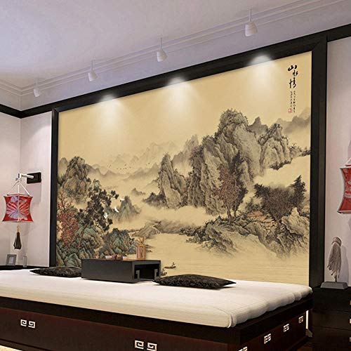 Neue chinesische TV-Hintergrund Tapete Tinte Wandbild Tapete Chinesische Malerei Landschaft Kalligraphie Wandverkleidung Tapete Wanddekoration fototapete 3d Vlies wandbild Schlafzimmer-200cm×140cm von Wallpaper-3D-WYJ