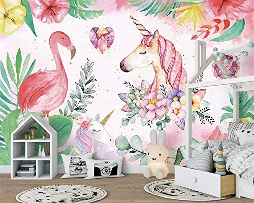 Panorama Wandbilder Nordic Tapete Einfache Flamingo Einhorn Kinderzimmer Dekoration Hintergrund Wohnzimmer Schlafzimmer Tapete Wanddekoration fototapete 3d Vlies wandbild Schlafzimmer-200cm×140cm von Wallpaper-3D-WYJ