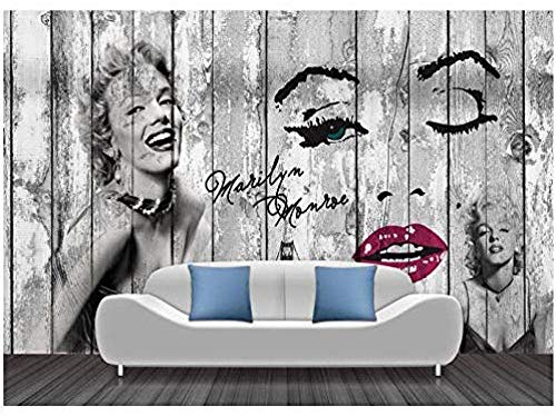 XLMING Marilyn Monroe Foto Hintergründe 3D Retro Holzwand Wohnzimmer Schlafzimmer Bar Wohnkultur Tapete 3d wandbild tapeten vintage Moderne Papier-350cm×256cm von Wallpaper-3D-WYJ