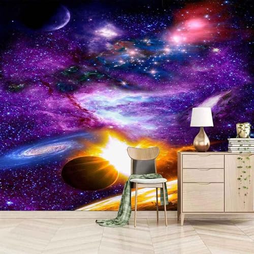 Ästhetisch Lila Universum Sterne Planet 3D Tapete Mit Einfacher Anbringung Büro Wohnzimmer Sofa Schlafzimmer TV Hintergrund Wanddekoration-150cm×105cm von Wallpaper-3D-XLM
