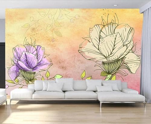 Abstrakte Handgemalte Mehrfarbige Retro Blumen 3D Tapete Mit Einfacher Anbringung Büro Wohnzimmer Sofa Schlafzimmer TV Hintergrund Wanddekoration-150cm×105cm von Wallpaper-3D-XLM