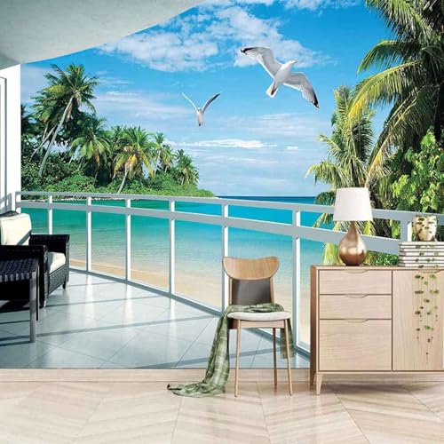 Balkon Meer Himmel Vögel Kokosnuss Hain 3D Tapete Mit Einfacher Anbringung Büro Wohnzimmer Sofa Schlafzimmer TV Hintergrund Wanddekoration-400cm×280cm Balkon Meer Himmel Vögel Kokosnuss Hain 3D Tapete Mit Einfacher Anbringung Büro Wohnzimmer Sofa Schlafzimmer TV Hintergrund Wanddekoration-400cm×280cm von Wallpaper-3D-XLM