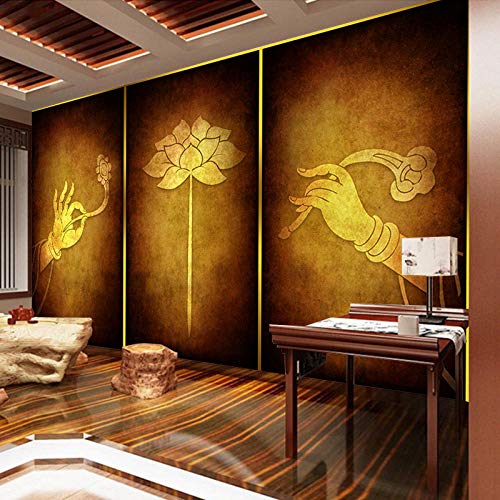 Bergamotte Lotus Wallpaper Thailand Thai Schönheitssalon Buddha Hall Wandbild Südostasiatischen Stil Dekorative Buddhismus Zen Wall fototapete 3d Tapete effekt Vlies wandbild Schlafzimmer-300cm×210cm von Wallpaper-3D-XLM