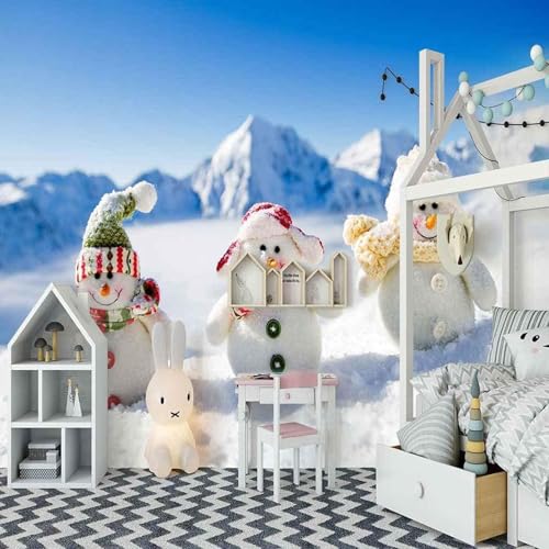 Blauer Himmel Schnee Berg Cartoon Kreativen Schneemann 3D Tapete Mit Einfacher Anbringung Büro Wohnzimmer Sofa Schlafzimmer TV Hintergrund Wanddekoration-150cm×105cm von Wallpaper-3D-XLM