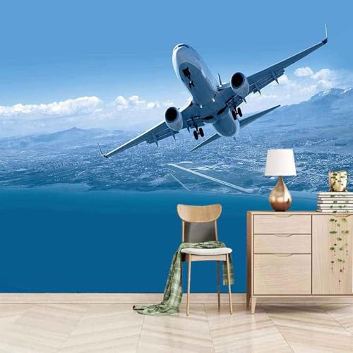 Dreidimensionaler Blauer Himmel Weiße Wolken Meer Flugzeug 3D Tapete Mit Einfacher Anbringung Büro Wohnzimmer Sofa Schlafzimmer TV Hintergrund Wanddekoration-300cm×210cm von Wallpaper-3D-XLM