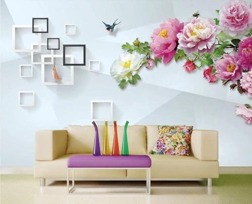 Einfache Geometrische Blumen Vögel 3D Tapete Mit Einfacher Anbringung Büro Wohnzimmer Sofa Schlafzimmer TV Hintergrund Wanddekoration-150cm×105cm von Wallpaper-3D-XLM