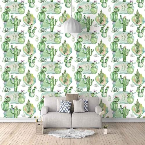 Einfacher Handgemalter Grüner Kaktus 3D Tapete Mit Einfacher Anbringung Büro Wohnzimmer Sofa Schlafzimmer TV Hintergrund Wanddekoration-350cm×256cm von Wallpaper-3D-XLM