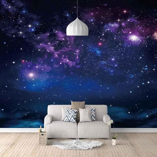 Einfacher Lila Universum Sternenhimmel 3D Tapete Mit Einfacher Anbringung Büro Wohnzimmer Sofa Schlafzimmer TV Hintergrund Wanddekoration-150cm×105cm von Wallpaper-3D-XLM