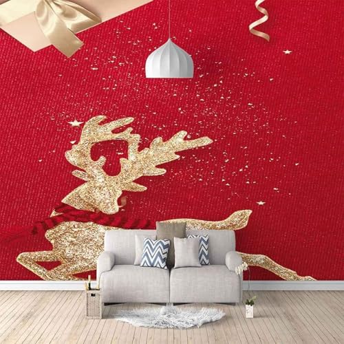 Einfacher Roter Abstrakter Goldener Elch 3D Tapete Mit Einfacher Anbringung Büro Wohnzimmer Sofa Schlafzimmer TV Hintergrund Wanddekoration-200cm×140cm von Wallpaper-3D-XLM