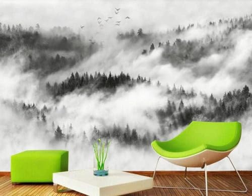 Einfacher Schwarz Weißer Stereo Waldvogel 3D Tapete Mit Einfacher Anbringung Büro Wohnzimmer Sofa Schlafzimmer TV Hintergrund Wanddekoration-430cm×300cm von Wallpaper-3D-XLM