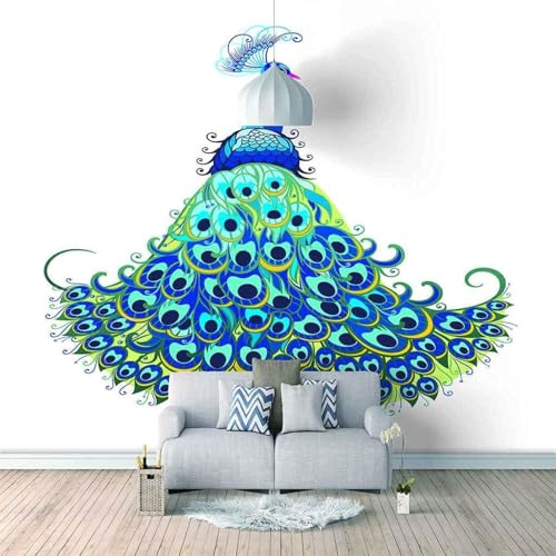 Einfaches Dreidimensionales Handgezeichnetes Tier Pfau 3D Tapete Mit Einfacher Anbringung Büro Wohnzimmer Sofa Schlafzimmer TV Hintergrund Wanddekoration-250cm×170cm von Wallpaper-3D-XLM
