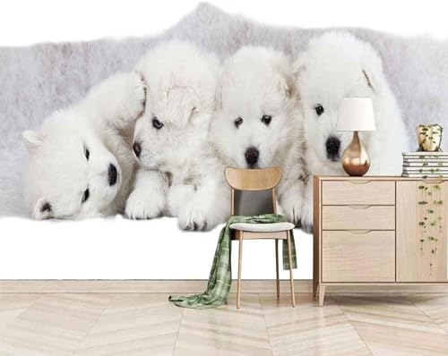 Einfaches Dreidimensionales Weißes Tierwelpen 3D Tapete Mit Einfacher Anbringung Büro Wohnzimmer Sofa Schlafzimmer TV Hintergrund Wanddekoration-200cm×140cm von Wallpaper-3D-XLM