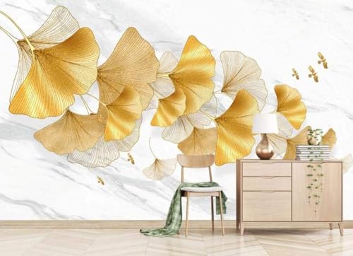 Flying Bird Gold Ginkgo Leaf Plant 3D Murals Fototapete Fototapete Wanddekoration fototapete 3d Tapete effekt Vlies wandbild Schlafzimmer-200cm×140cm von Wallpaper-3D-XLM