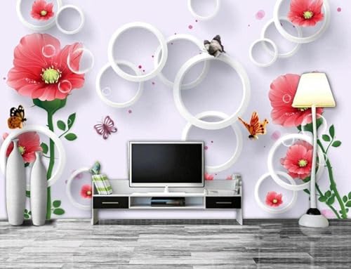 Geometrischer Runder Rosa Blume Schmetterling 3D Tapete Mit Einfacher Anbringung Büro Wohnzimmer Sofa Schlafzimmer TV Hintergrund Wanddekoration-350cm×256cm von Wallpaper-3D-XLM