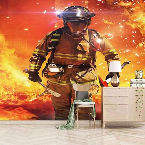 Große Rote Flamme Feuerwehrmann 3D Tapete Mit Einfacher Anbringung Büro Wohnzimmer Sofa Schlafzimmer TV Hintergrund Wanddekoration-150cm×105cm von Wallpaper-3D-XLM