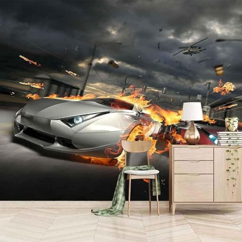 Große Stereo Flammen Sportwagen Flugzeuge 3D Tapete Mit Einfacher Anbringung Büro Wohnzimmer Sofa Schlafzimmer TV Hintergrund Wanddekoration-300cm×210cm von Wallpaper-3D-XLM