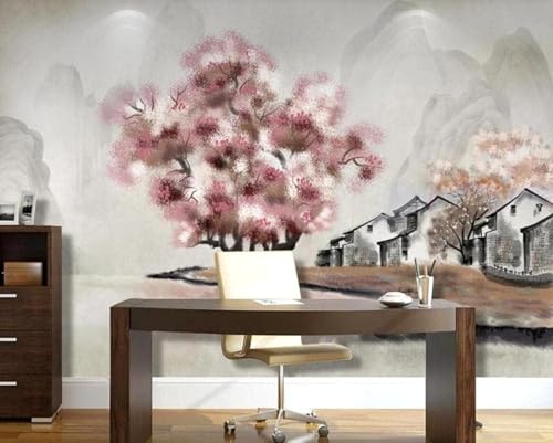 Handgezeichnete Tinte Bäume Häuser Kunst 3D Tapete Mit Einfacher Anbringung Büro Wohnzimmer Sofa Schlafzimmer TV Hintergrund Wanddekoration-400cm×280cm von Wallpaper-3D-XLM