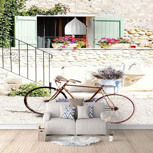 Kubische Architektur Fenster Blume Fahrrad 3D Tapete Mit Einfacher Anbringung Büro Wohnzimmer Sofa Schlafzimmer TV Hintergrund Wanddekoration-400cm×280cm von Wallpaper-3D-XLM