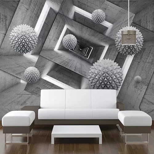 Kubische Graue Kugel Raumerweiterung 3D Tapete Mit Einfacher Anbringung Büro Wohnzimmer Sofa Schlafzimmer TV Hintergrund Wanddekoration-200cm×140cm von Wallpaper-3D-XLM