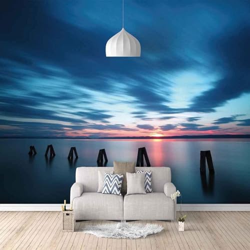 Künstlerische Blaue Abenddämmerung Meer 3D Tapete Mit Einfacher Anbringung Büro Wohnzimmer Sofa Schlafzimmer TV Hintergrund Wanddekoration-200cm×140cm von Wallpaper-3D-XLM