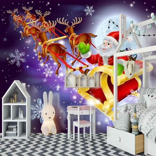 Lila Sternennacht Mond Elch Figur 3D Tapete Mit Einfacher Anbringung Büro Wohnzimmer Sofa Schlafzimmer TV Hintergrund Wanddekoration-300cm×210cm von Wallpaper-3D-XLM