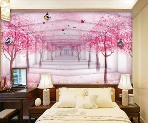 Rosa Wälder Schmetterlingsraum Erweiterung 3D Tapete Mit Einfacher Anbringung Büro Wohnzimmer Sofa Schlafzimmer TV Hintergrund Wanddekoration-200cm×140cm von Wallpaper-3D-XLM