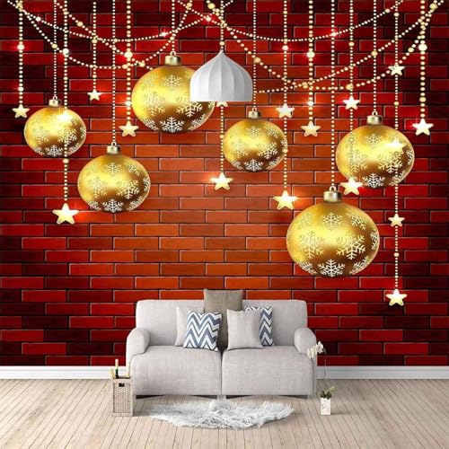 Rote Backsteinmauer Dreidimensional Golden Hängende Kugel 3D Tapete Mit Einfacher Anbringung Büro Wohnzimmer Sofa Schlafzimmer TV Hintergrund Wanddekoration-300cm×210cm von Wallpaper-3D-XLM