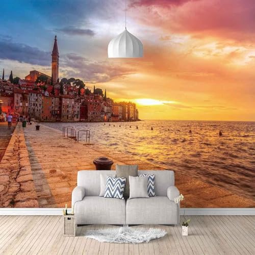 Schönen Sonnenuntergang Stadt Gebäude Meer 3D Tapete Mit Einfacher Anbringung Büro Wohnzimmer Sofa Schlafzimmer TV Hintergrund Wanddekoration-150cm×105cm von Wallpaper-3D-XLM