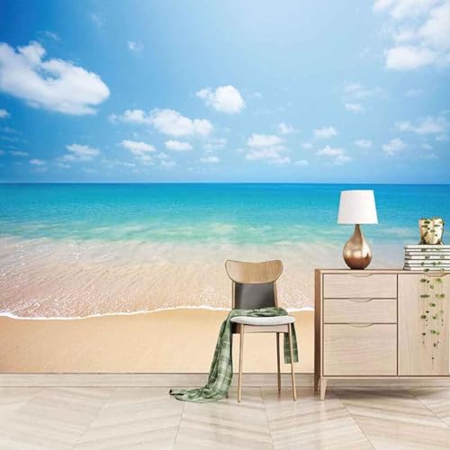 Schöner Dreidimensionaler Blauer Himmel Weiße Wolken Das Meer Der Strand 3D Tapete Mit Einfacher Anbringung Büro Wohnzimmer Sofa Schlafzimmer TV Hintergrund Wanddekoration-200cm×140cm von Wallpaper-3D-XLM