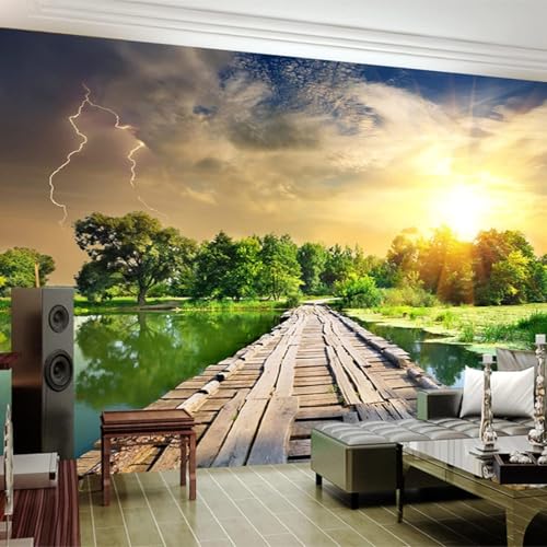 Schöner Sonnenuntergang Wald Natur Landschaft Holzbrücke 3D Tapete Mit Einfacher Anbringung Büro Wohnzimmer Sofa Schlafzimmer TV Hintergrund Wanddekoration-150cm×105cm von Wallpaper-3D-XLM