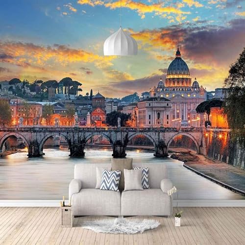 Schönes Schloss Architektur Dämmerung Fluss 3D Tapete Mit Einfacher Anbringung Büro Wohnzimmer Sofa Schlafzimmer TV Hintergrund Wanddekoration-250cm×170cm von Wallpaper-3D-XLM