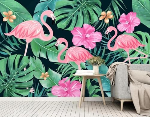 Stereo Einfache Pflanze Grünes Blatt Blume Flamingo 3D Tapete Mit Einfacher Anbringung Büro Wohnzimmer Sofa Schlafzimmer TV Hintergrund Wanddekoration-200cm×140cm von Wallpaper-3D-XLM