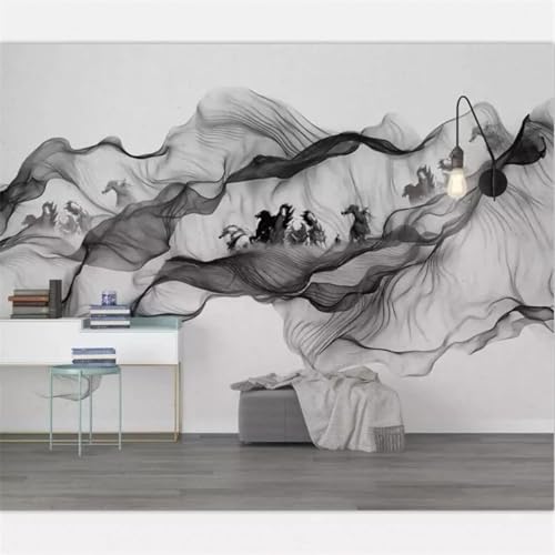 Stereo Schwarz Weiß Rauch Abstraktes Pferde 3D Tapete Mit Einfacher Anbringung Büro Wohnzimmer Sofa Schlafzimmer TV Hintergrund Wanddekoration-200cm×140cm von Wallpaper-3D-XLM