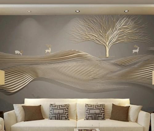 Stereoskopisch Einfache Goldene Linie Elchbaum 3D Tapete Mit Einfacher Anbringung Büro Wohnzimmer Sofa Schlafzimmer TV Hintergrund Wanddekoration-150cm×105cm von Wallpaper-3D-XLM