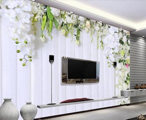 Stereoskopisch Einfacher Weißer Blumenzweig Kreativ 3D Tapete Mit Einfacher Anbringung Büro Wohnzimmer Sofa Schlafzimmer TV Hintergrund Wanddekoration-250cm×170cm von Wallpaper-3D-XLM