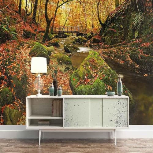 Stereoskopische Wälder Rote Gefallene Blätter Landschaften 3D Tapete Mit Einfacher Anbringung Büro Wohnzimmer Sofa Schlafzimmer TV Hintergrund Wanddekoration-350cm×256cm von Wallpaper-3D-XLM