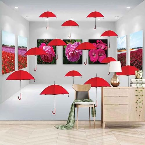 Stereoskopischer Raum Rote Blumen Regenschirm Kreativ 3D Tapete Mit Einfacher Anbringung Büro Wohnzimmer Sofa Schlafzimmer TV Hintergrund Wanddekoration-200cm×140cm von Wallpaper-3D-XLM