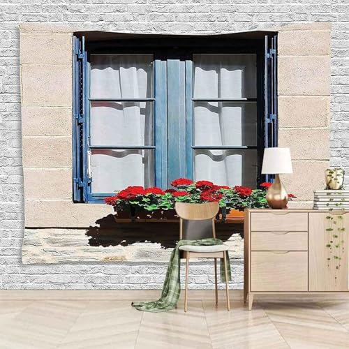 Vintage Architektur Kreative Blaue Fenster 3D Tapete Mit Einfacher Anbringung Büro Wohnzimmer Sofa Schlafzimmer TV Hintergrund Wanddekoration-150cm×105cm von Wallpaper-3D-XLM