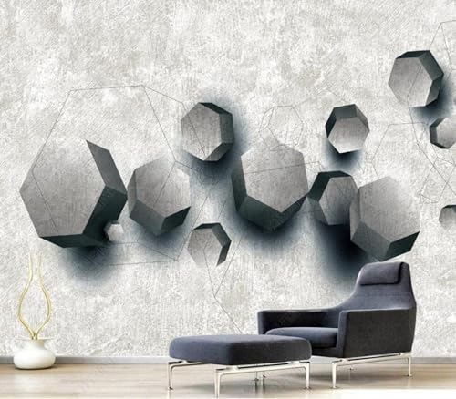 Vintage Kubisch Grau Geometrisch Kreativ 3D Tapete Mit Einfacher Anbringung Büro Wohnzimmer Sofa Schlafzimmer TV Hintergrund Wanddekoration-150cm×105cm von Wallpaper-3D-XLM