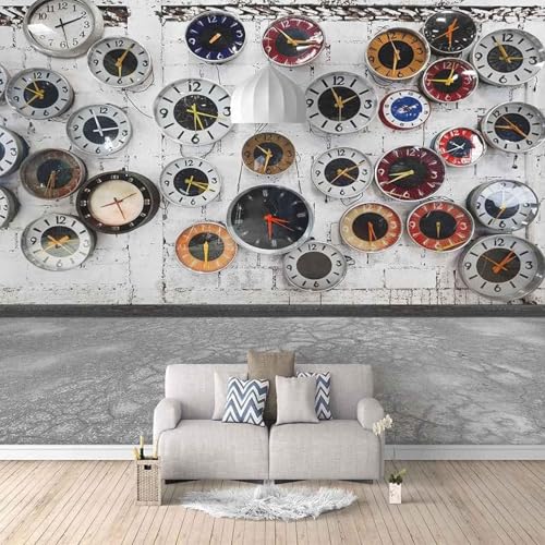 Vintage Ziegelwand Stereo Uhr Kunst 3D Tapete Mit Einfacher Anbringung Büro Wohnzimmer Sofa Schlafzimmer TV Hintergrund Wanddekoration-430cm×300cm von Wallpaper-3D-XLM