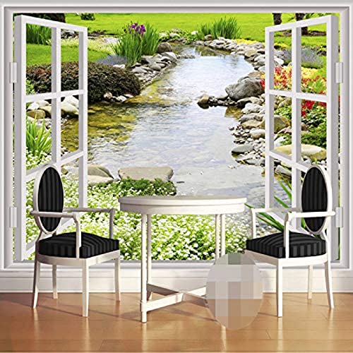 Wandtapete Moderne einfache 3D Fenster Garten kleine Fluss Blume Gras Fresko Wohnzimmer Schlafzimmer Fototapete Wanddekoration fototapete 3d Tapete effekt Vlies wandbild Schlafzimmer-200cm×140cm von Wallpaper-3D-XLM