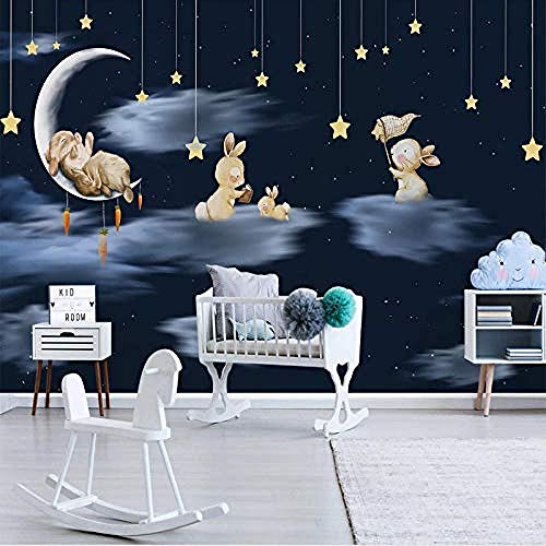 Warme Sterne Mond Baby Cartoon 3D Kinderzimmer Tapete Poster Foto Tapete Junge Mädchen Schlafzimmer Raumdekoration Wanddekoration fototapete 3d Tapete effekt Vlies wandbild Schlafzimmer-200cm×140cm von Wallpaper-3D-XLM