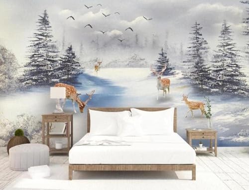Würfel Wald Elch Vogel 3D Tapete Mit Einfacher Anbringung Büro Wohnzimmer Sofa Schlafzimmer TV Hintergrund Wanddekoration-150cm×105cm von Wallpaper-3D-XLM