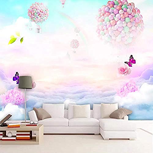 Benutzerdefinierte Wandbild Tapete für Kinderzimmer Blume Schmetterling Ballon Regenbogen Himmel Kinder Schlafzimme Tapete wandpapier fototapete 3d effekt tapeten Wohnzimmer Schlafzimmer-400cm×280cm von Wallpaper-3D-XYM