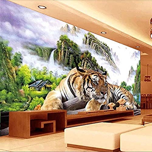 Benutzerdefinierte große Wandbild Tapete Tiger Down The Mountain Tiger Herrschendes TV-Sofa Wohnzimmer Hintergrund Tapete wandpapier fototapete 3d effekt tapeten Wohnzimmer Schlafzimmer-150cm×105cm von Wallpaper-3D-XYM