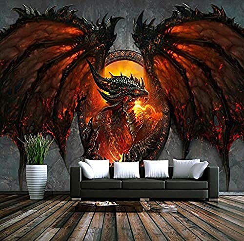 Foto Hintergrund Tapete Wandbild Malerei Wohnzimmer TV Cartoon Drachen Malerei 3D Große Wandbild Tapete fototapete 3d effekt tapeten Wohnzimmer Schlafzimmer kinderzimmer-350cm×256cm von Wallpaper-3D-XYM