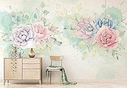 Frische handgemalte Aquarell-Rose-Blumentapete Tapete wandpapier fototapete 3d effekt tapeten Wohnzimmer Schlafzimmer kinderzimmer-250cm×170cm von Wallpaper-3D-XYM
