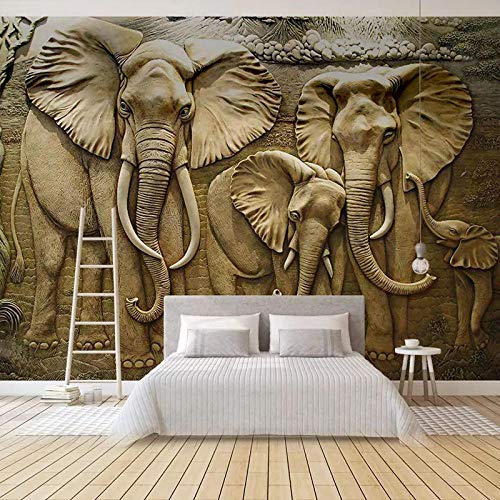 Holzschnitzerei Tapete Wandbild Thai Sofa Tapete Thai Dekoration 3D dreidimensionale Relief Elefant Tapete Tapete Wandtuch fototapete 3d effekt tapete tapeten wald vintage-300cm×210cm von Wallpaper-3D-XYM